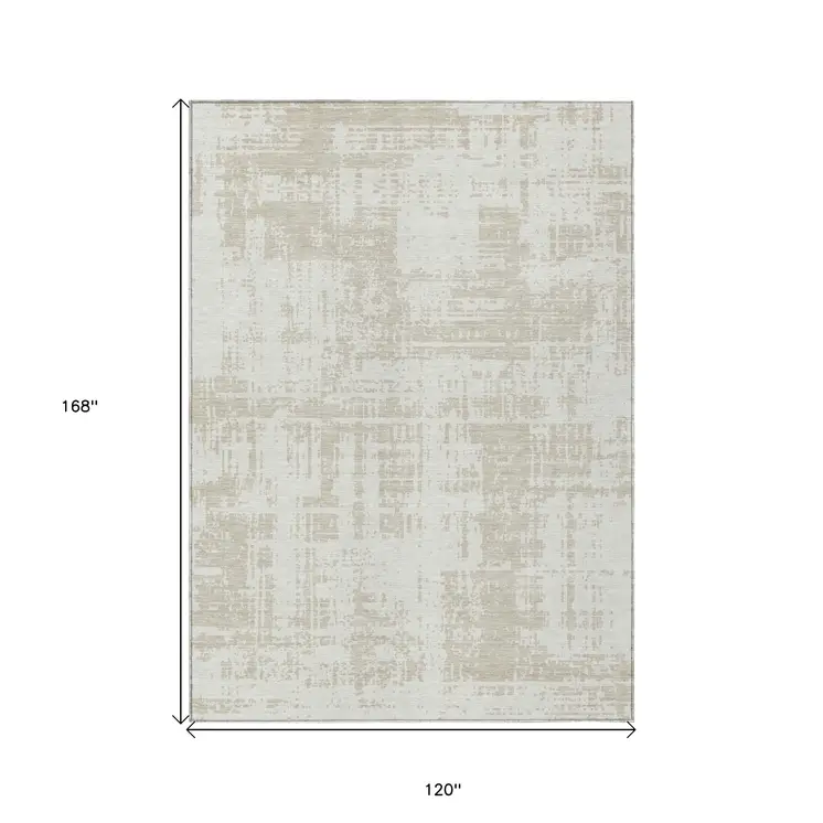 10' X 14' Ivory And Beige Abstract Washable Indoor Outdoor Area Rug