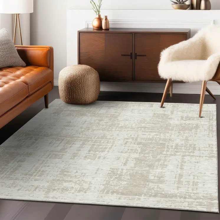 10' X 14' Ivory And Beige Abstract Washable Indoor Outdoor Area Rug