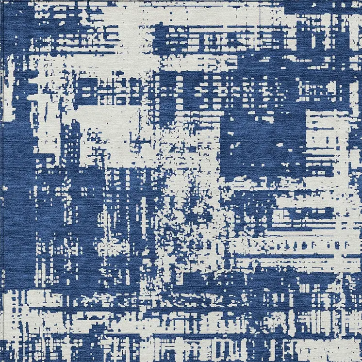 3' X 5' Navy Blue And Ivory Abstract Washable Indoor Outdoor Area Rug