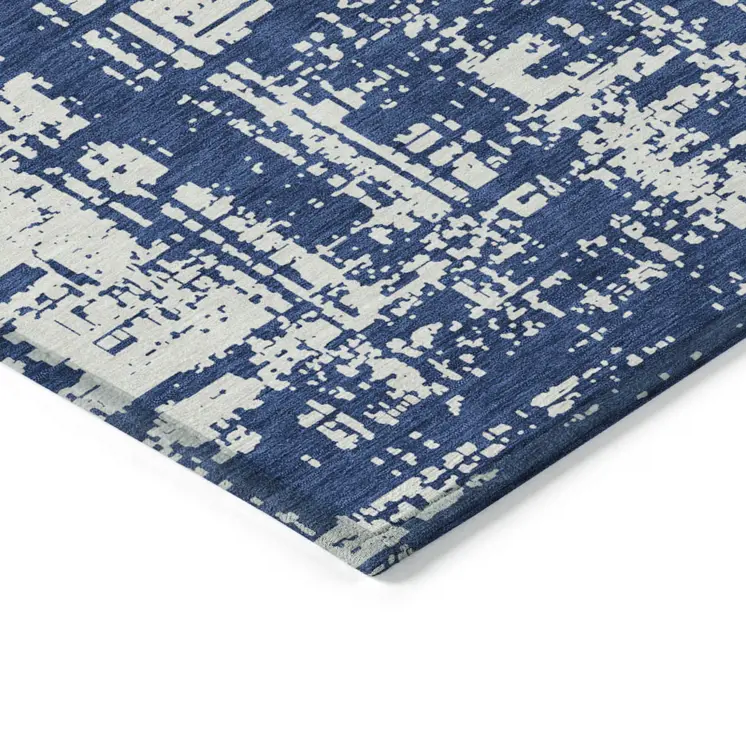 3' X 5' Navy Blue And Ivory Abstract Washable Indoor Outdoor Area Rug