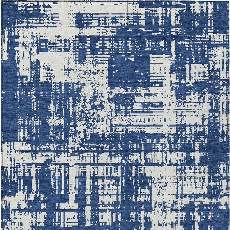 3' X 5' Navy Blue And Ivory Abstract Washable Indoor Outdoor Area Rug