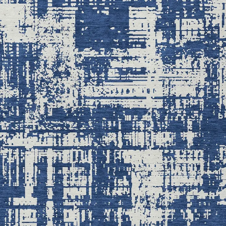 5' X 8' Navy Blue And Ivory Abstract Washable Indoor Outdoor Area Rug