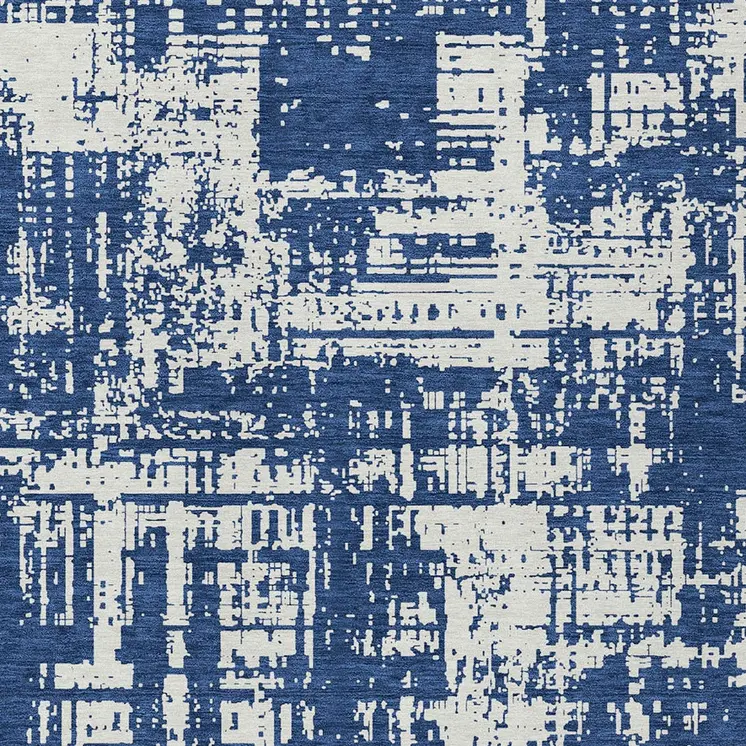 10' X 14' Navy Blue And Ivory Abstract Washable Indoor Outdoor Area Rug