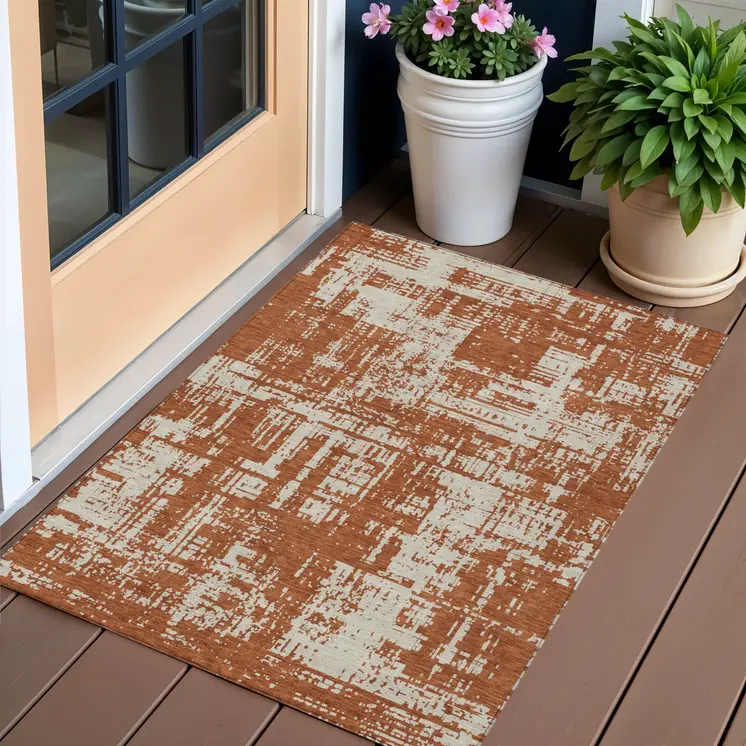 3' X 5' Brown And Ivory Abstract Washable Indoor Outdoor Area Rug