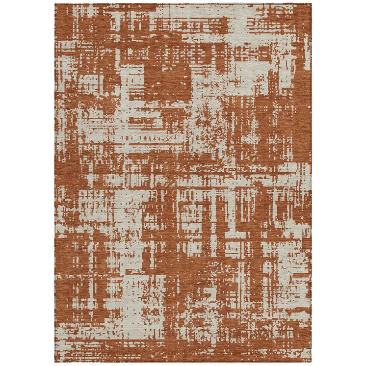 3' X 5' Brown And Ivory Abstract Washable Indoor Outdoor Area Rug