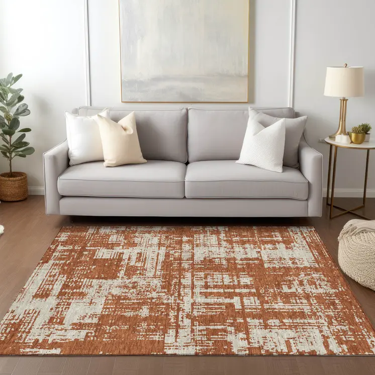 3' X 5' Brown And Ivory Abstract Washable Indoor Outdoor Area Rug