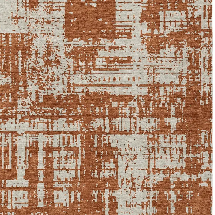 5' X 8' Brown And Ivory Abstract Washable Indoor Outdoor Area Rug