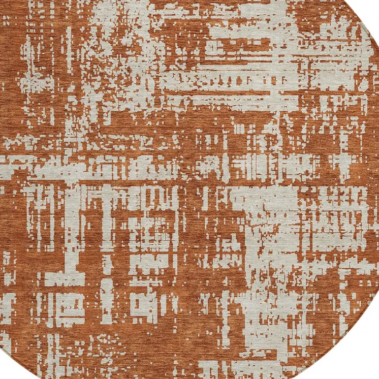8' Brown And Ivory Round Abstract Washable Indoor Outdoor Area Rug