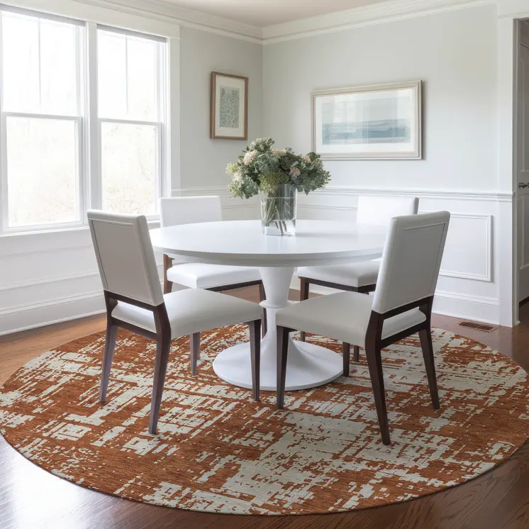 8' Brown And Ivory Round Abstract Washable Indoor Outdoor Area Rug