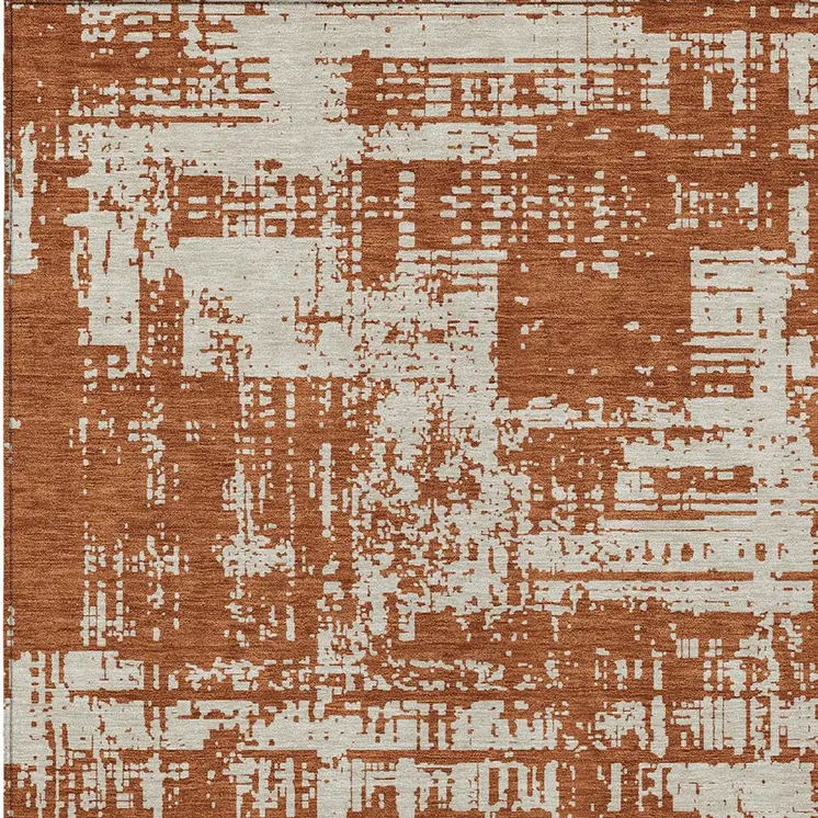 9' X 12' Brown And Ivory Abstract Washable Indoor Outdoor Area Rug