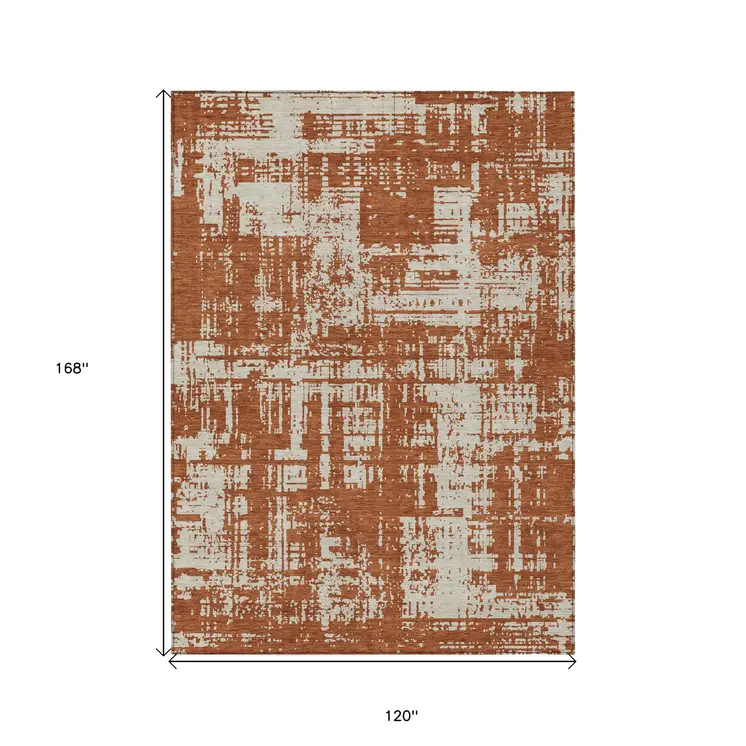 10' X 14' Brown And Ivory Abstract Washable Indoor Outdoor Area Rug