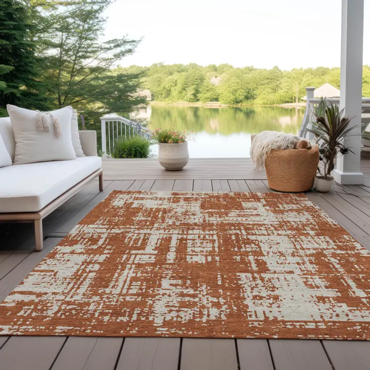 10' X 14' Brown And Ivory Abstract Washable Indoor Outdoor Area Rug