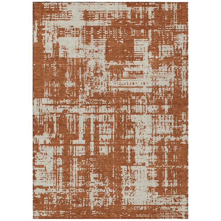 10' X 14' Brown And Ivory Abstract Washable Indoor Outdoor Area Rug