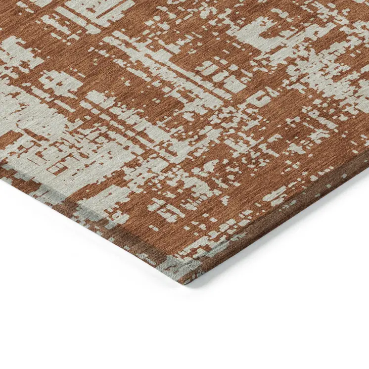 10' X 14' Brown And Ivory Abstract Washable Indoor Outdoor Area Rug