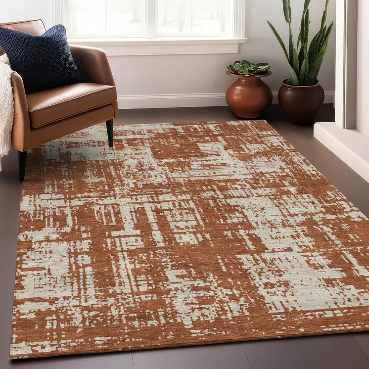 10' X 14' Brown And Ivory Abstract Washable Indoor Outdoor Area Rug