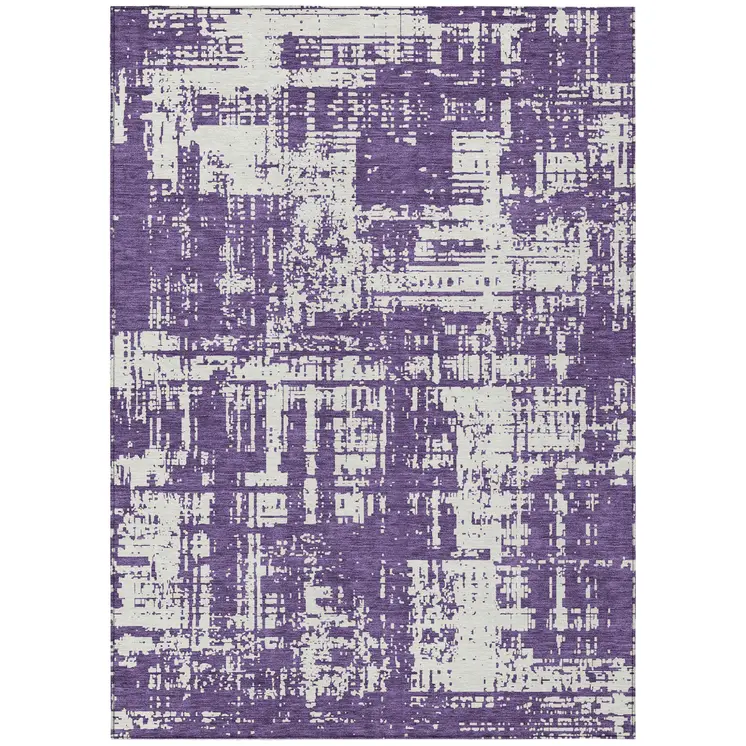 3' X 5' Purple And Ivory Abstract Washable Indoor Outdoor Area Rug