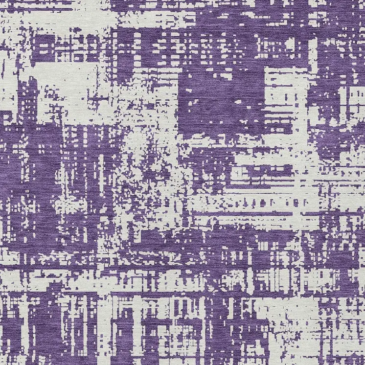 5' X 8' Purple And Ivory Abstract Washable Indoor Outdoor Area Rug