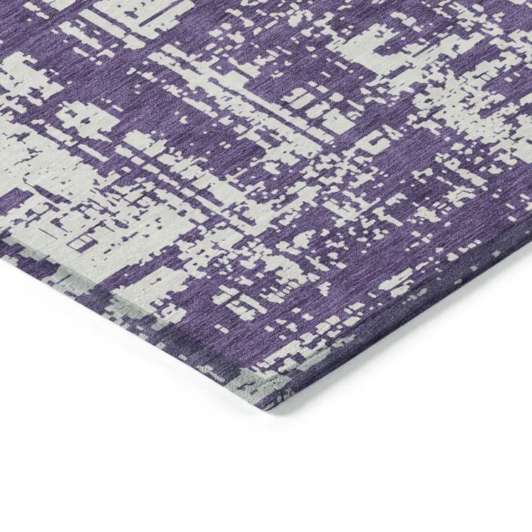 5' X 8' Purple And Ivory Abstract Washable Indoor Outdoor Area Rug