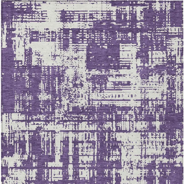 5' X 8' Purple And Ivory Abstract Washable Indoor Outdoor Area Rug
