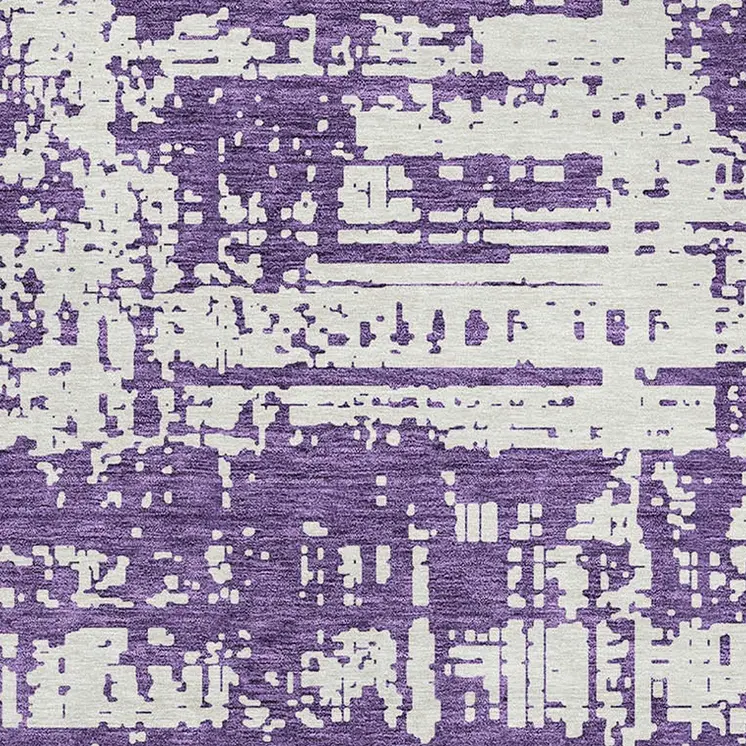 8' Purple And Ivory Round Abstract Washable Indoor Outdoor Area Rug