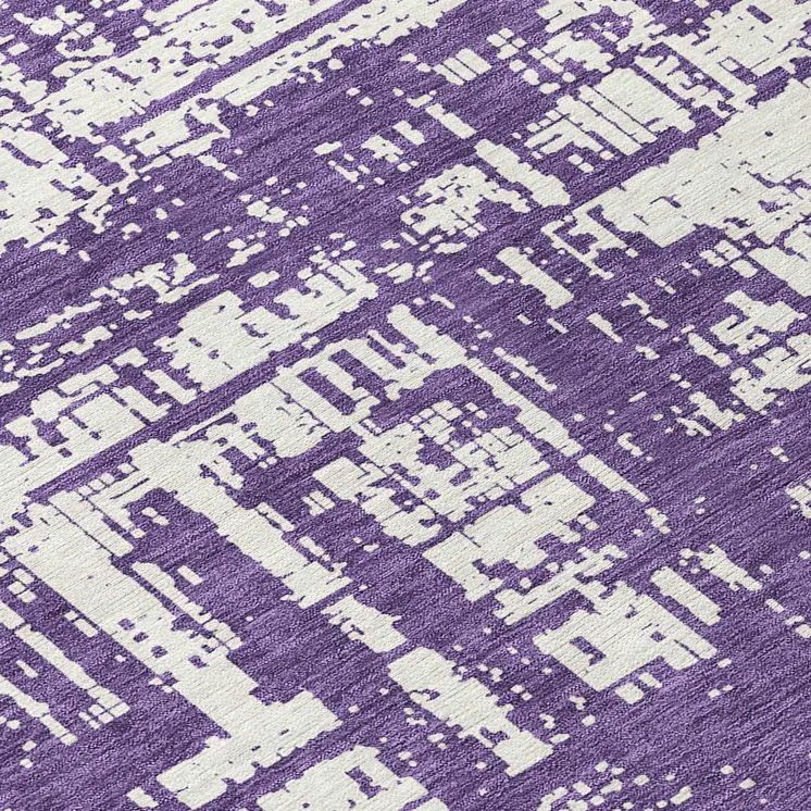 8' Purple And Ivory Round Abstract Washable Indoor Outdoor Area Rug