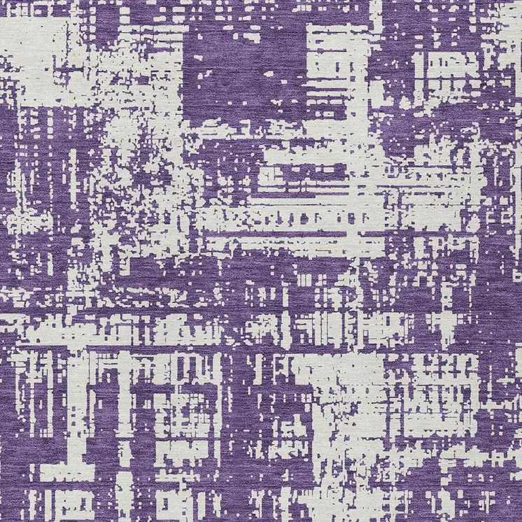 8' X 10' Purple And Ivory Abstract Washable Indoor Outdoor Area Rug