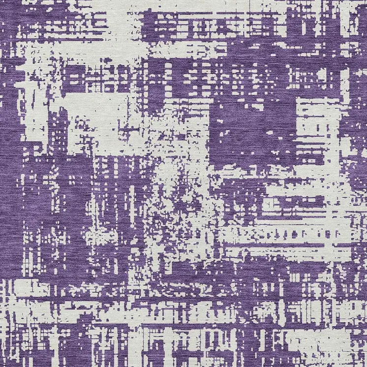 10' X 14' Purple And Ivory Abstract Washable Indoor Outdoor Area Rug