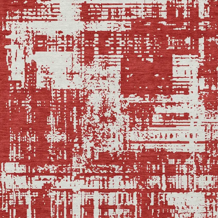3' X 5' Red And Ivory Abstract Washable Indoor Outdoor Area Rug