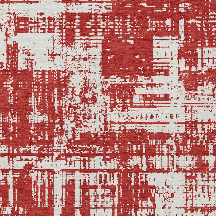 5' X 8' Red And Ivory Abstract Washable Indoor Outdoor Area Rug