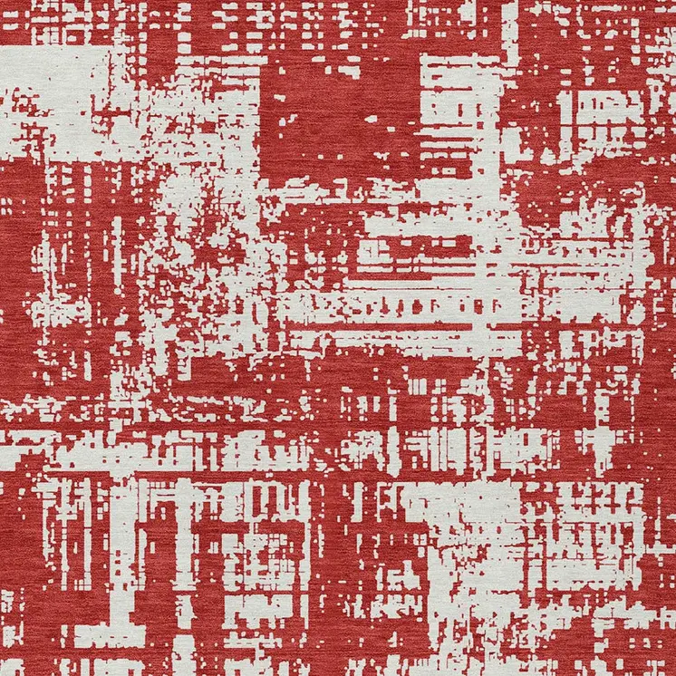 9' X 12' Red And Ivory Abstract Washable Indoor Outdoor Area Rug