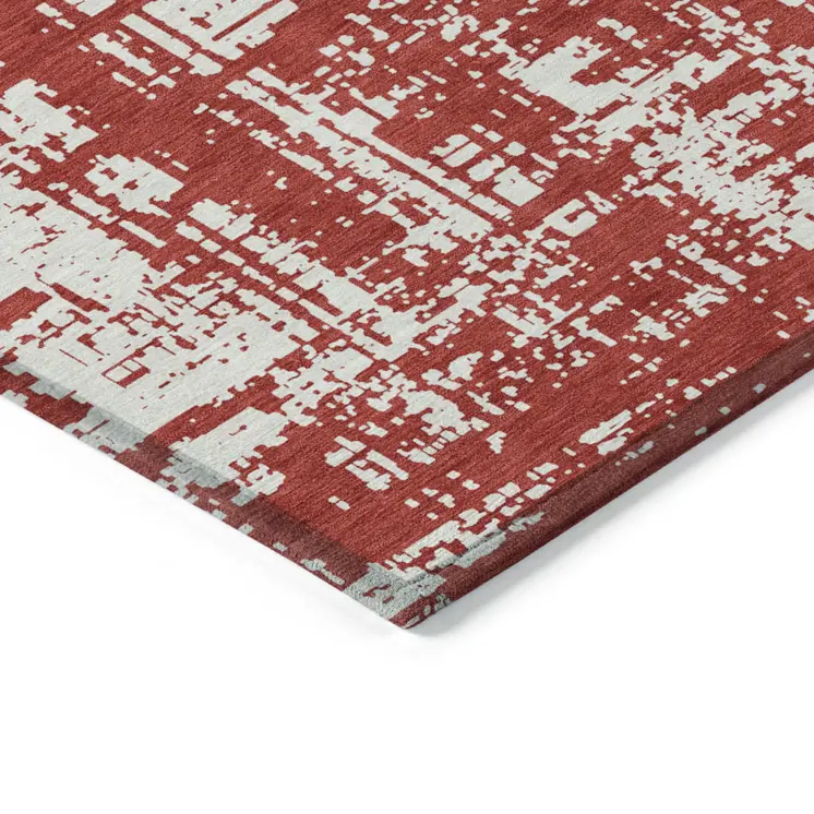 10' X 14' Red And Ivory Abstract Washable Indoor Outdoor Area Rug