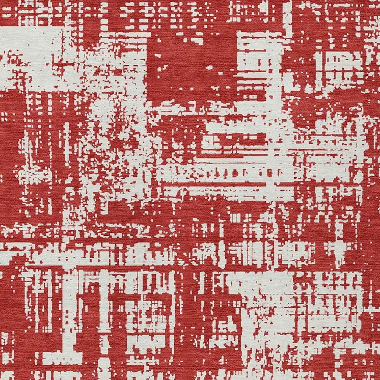 10' X 14' Red And Ivory Abstract Washable Indoor Outdoor Area Rug