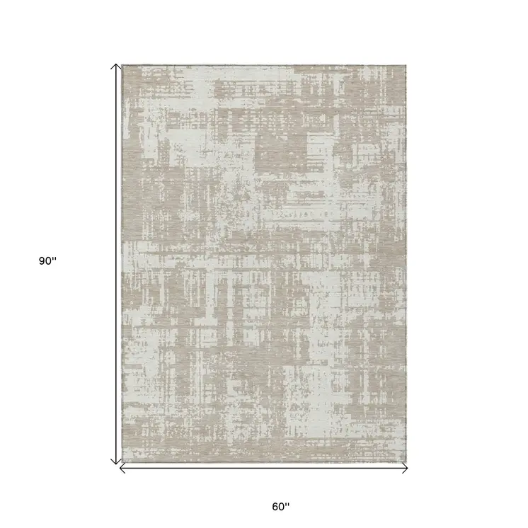 5' X 8' Taupe And Ivory Abstract Washable Indoor Outdoor Area Rug