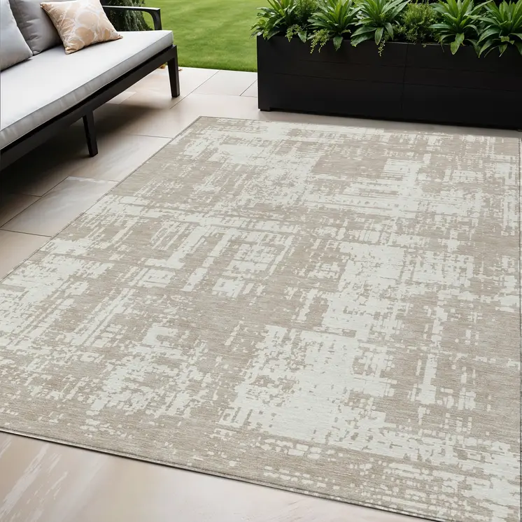 5' X 8' Taupe And Ivory Abstract Washable Indoor Outdoor Area Rug