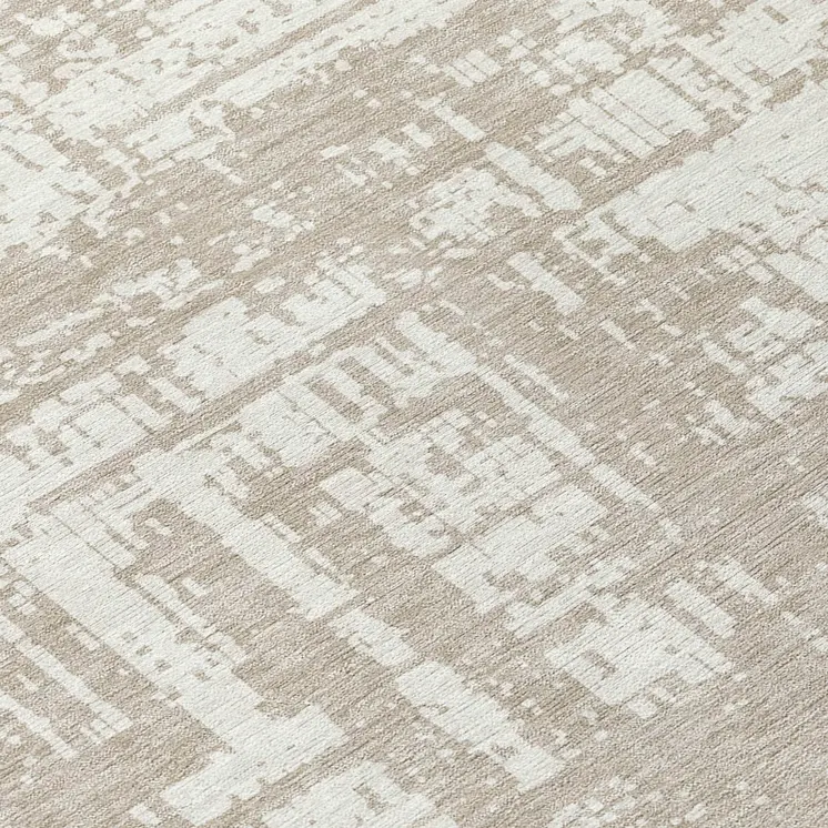 8' Taupe And Ivory Round Abstract Washable Indoor Outdoor Area Rug