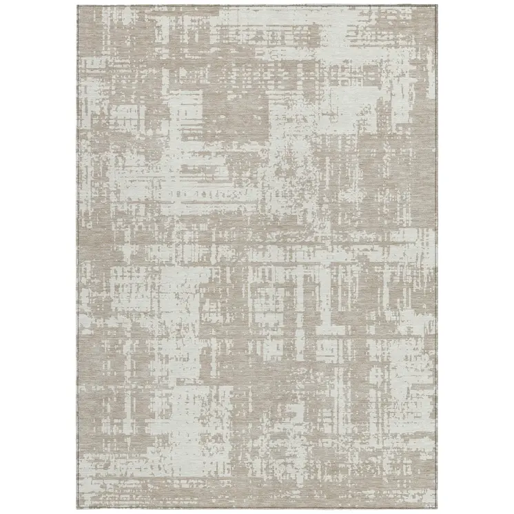 9' X 12' Taupe And Ivory Abstract Washable Indoor Outdoor Area Rug