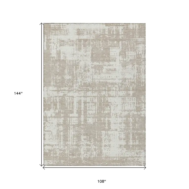 9' X 12' Taupe And Ivory Abstract Washable Indoor Outdoor Area Rug