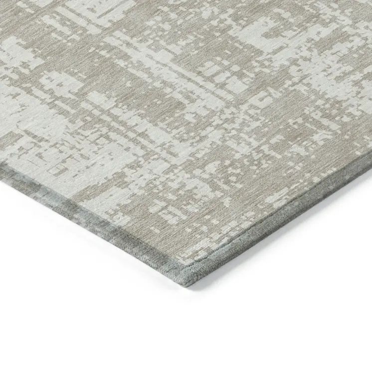 9' X 12' Taupe And Ivory Abstract Washable Indoor Outdoor Area Rug