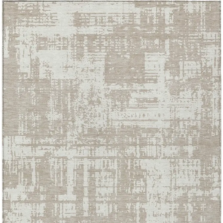 10' X 14' Taupe And Ivory Abstract Washable Indoor Outdoor Area Rug
