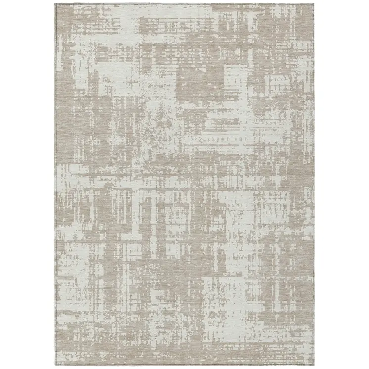 10' X 14' Taupe And Ivory Abstract Washable Indoor Outdoor Area Rug