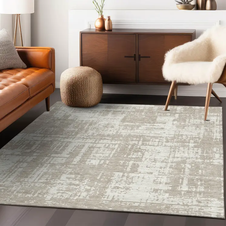 10' X 14' Taupe And Ivory Abstract Washable Indoor Outdoor Area Rug