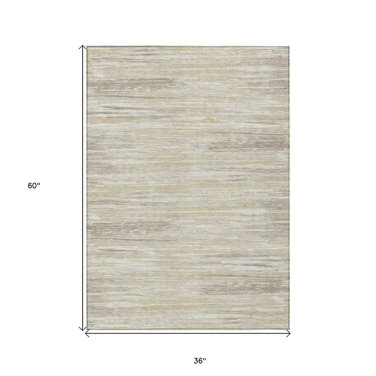 3' X 5' Beige Brown And Ivory Striped Washable Indoor Outdoor Area Rug