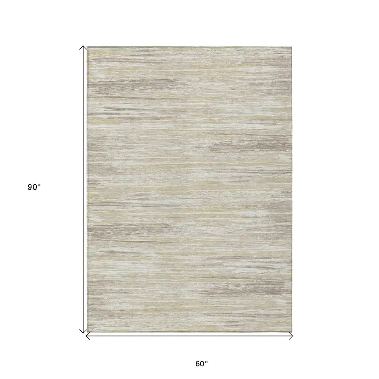 5' X 8' Beige Brown And Ivory Striped Washable Indoor Outdoor Area Rug