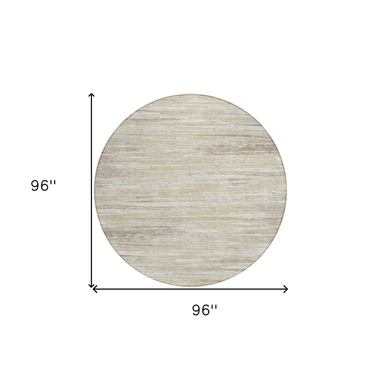 8' Beige Brown And Ivory Round Striped Washable Indoor Outdoor Area Rug