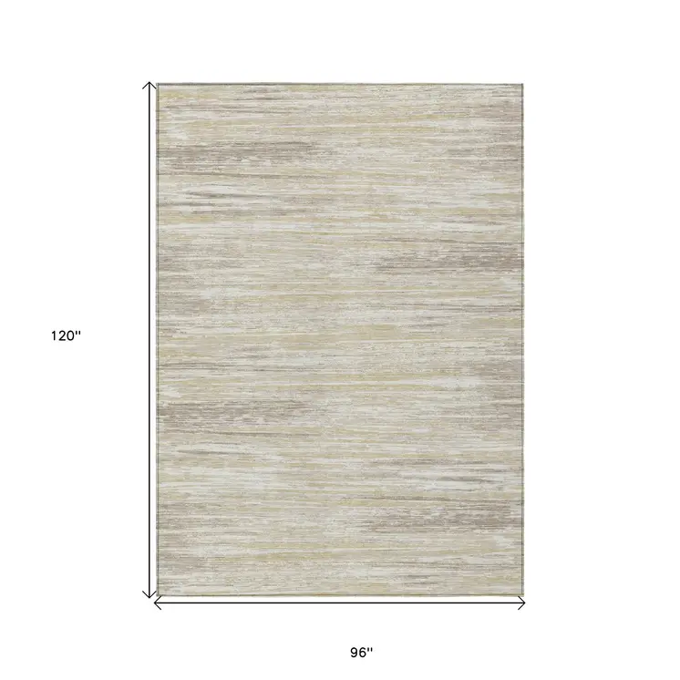 8' X 10' Beige Brown And Ivory Striped Washable Indoor Outdoor Area Rug