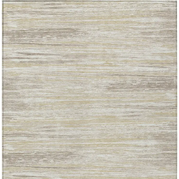 9' X 12' Beige Brown And Ivory Striped Washable Indoor Outdoor Area Rug