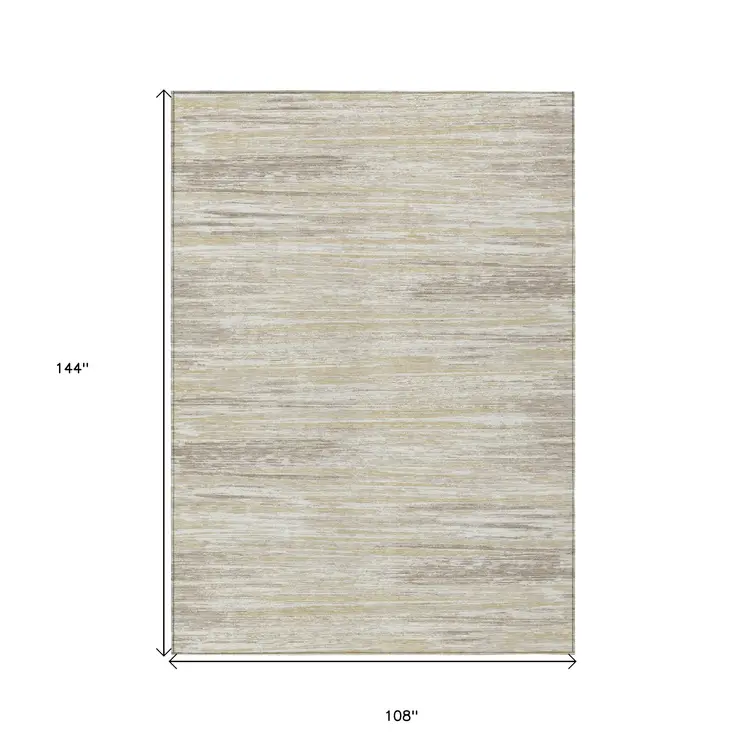 9' X 12' Beige Brown And Ivory Striped Washable Indoor Outdoor Area Rug