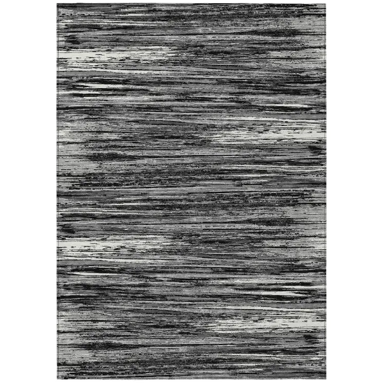 3' X 5' Black And Ivory Striped Washable Indoor Outdoor Area Rug