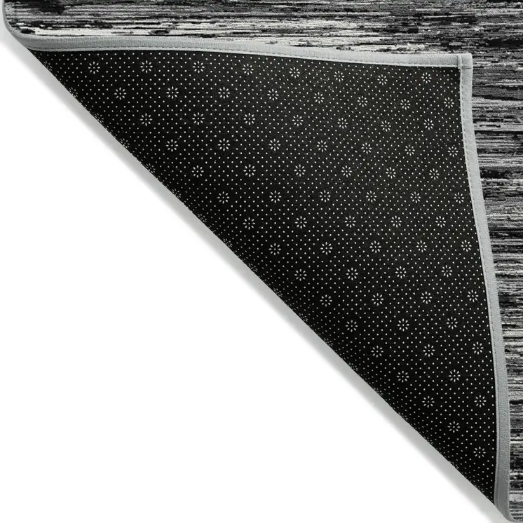 3' X 5' Black And Ivory Striped Washable Indoor Outdoor Area Rug