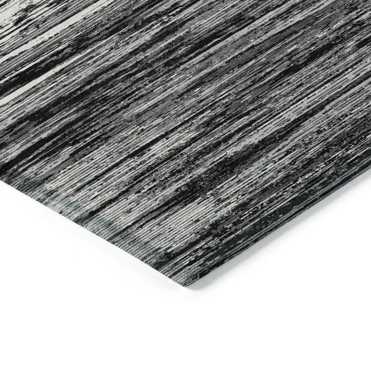 3' X 5' Black And Ivory Striped Washable Indoor Outdoor Area Rug